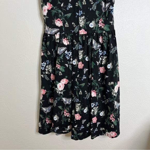 Lindy Bop Pin-Up Style Dress Black Pink Floral Cap Sleeve Surplice Neck Size L - Picture 8 of 11
